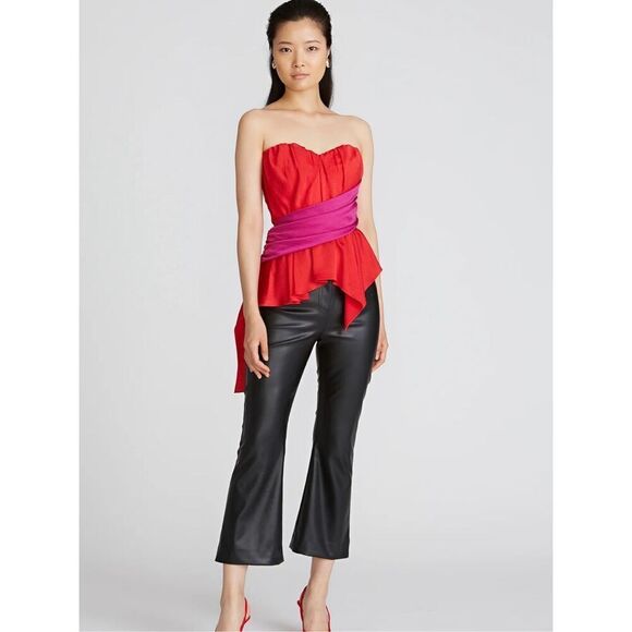 AMUR Matilda Color Block Peplum Bustier in Racing Red Size 8 - Picture 3 of 12